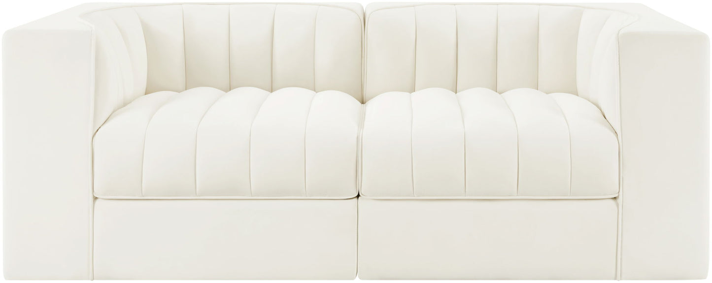 Rummi - Velvet Performance Fabric Upholstered 2 Piece Modular Loveseat