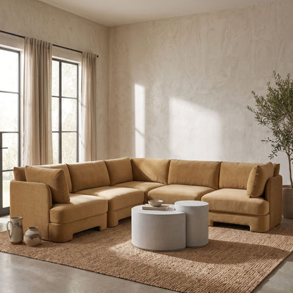 Hammond - Velvet Performance Fabric Upholstered 5 Piece Corner Sectional