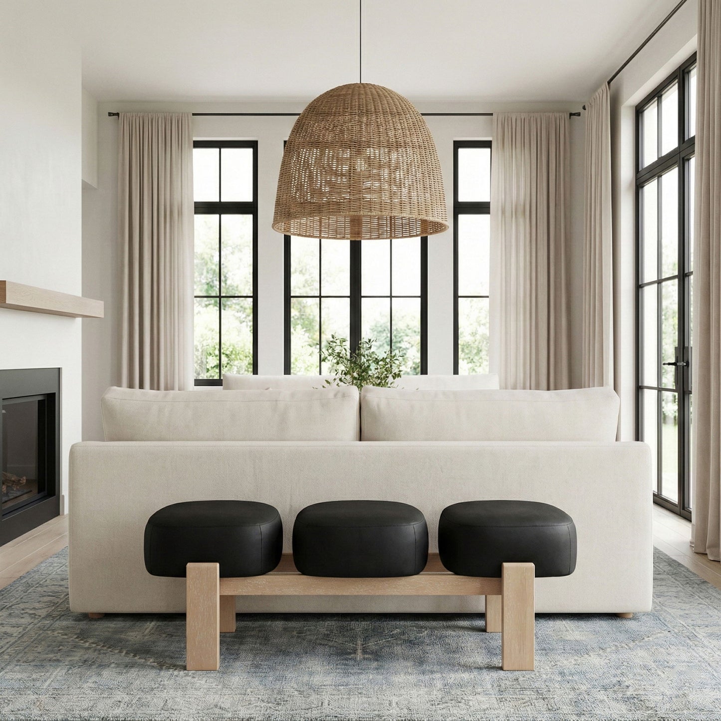 Woodcrest - Vegan Leather Upholstered Bench - Painted Natural Base