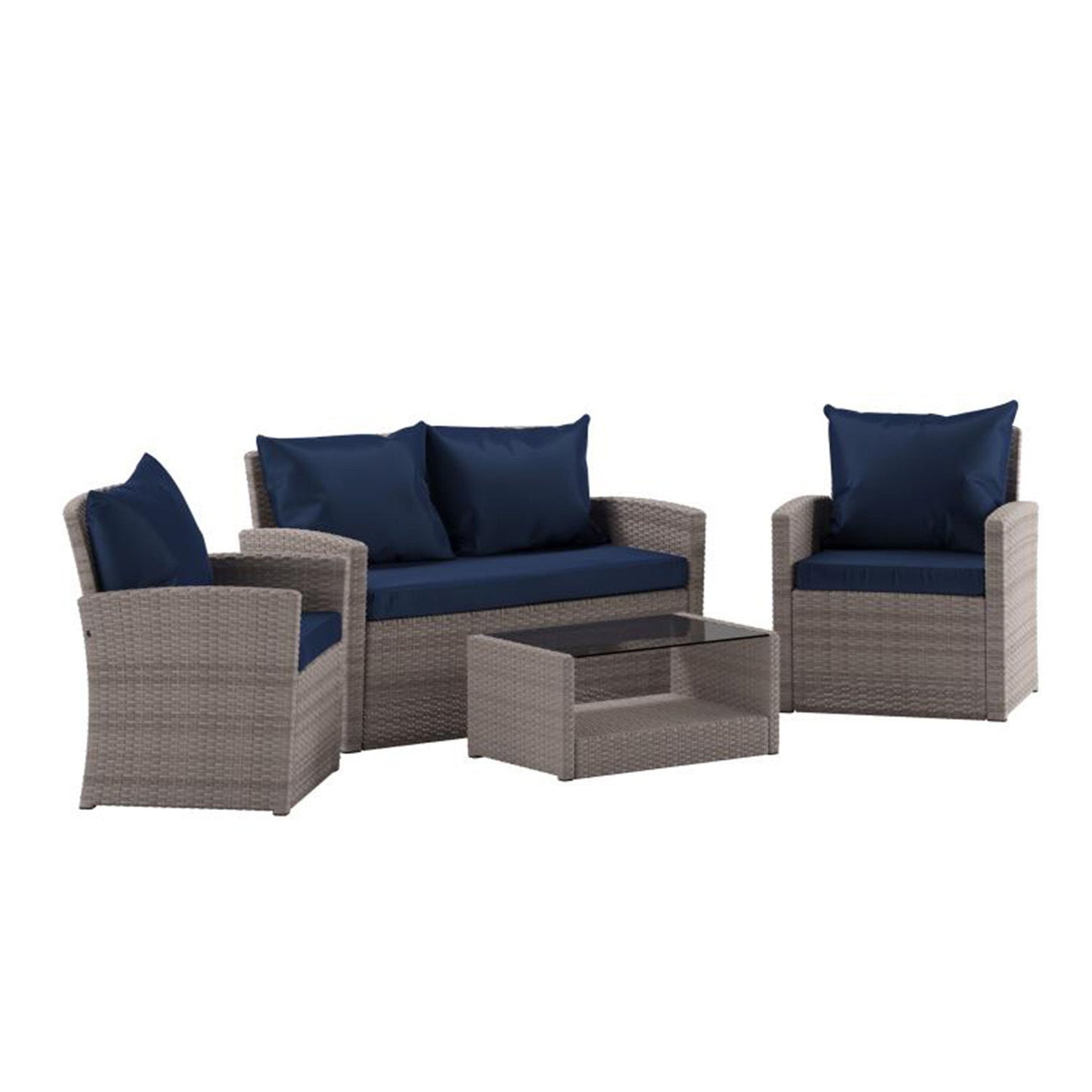 Flash Furniture - 4 Piece Patio Set - Light Gray / Navy