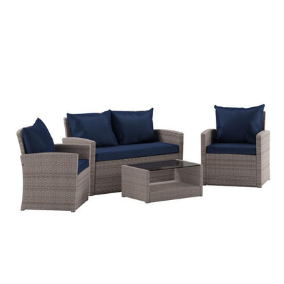 Flash Furniture - 4 Piece Patio Set - Light Gray / Navy