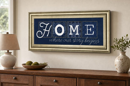 18x42 Home Where Our Story Begins By Marla Rae - Blue