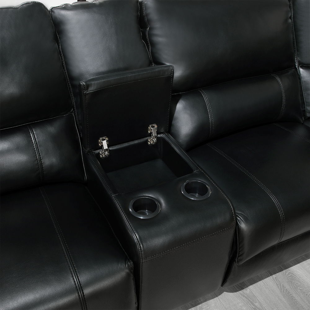 Saul - Power Motion Sectional Sofa - Black Leather-Aire