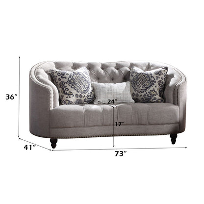 Saira - Loveseat With 3 Pillows - Light Gray Fabric