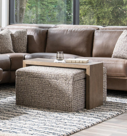 Solana - Square Storage Ottoman With Wood Top Overlay - Gray