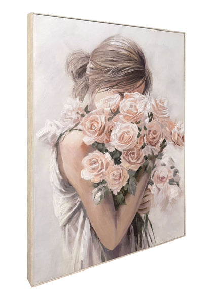 Roses Embrace Hand-Embellished Canvas In Frame - Blush / Ivory