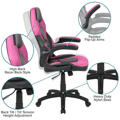 Flash Furniture - 2 Piece Racing Chair And Gaming Desk Set - Black / Pink
