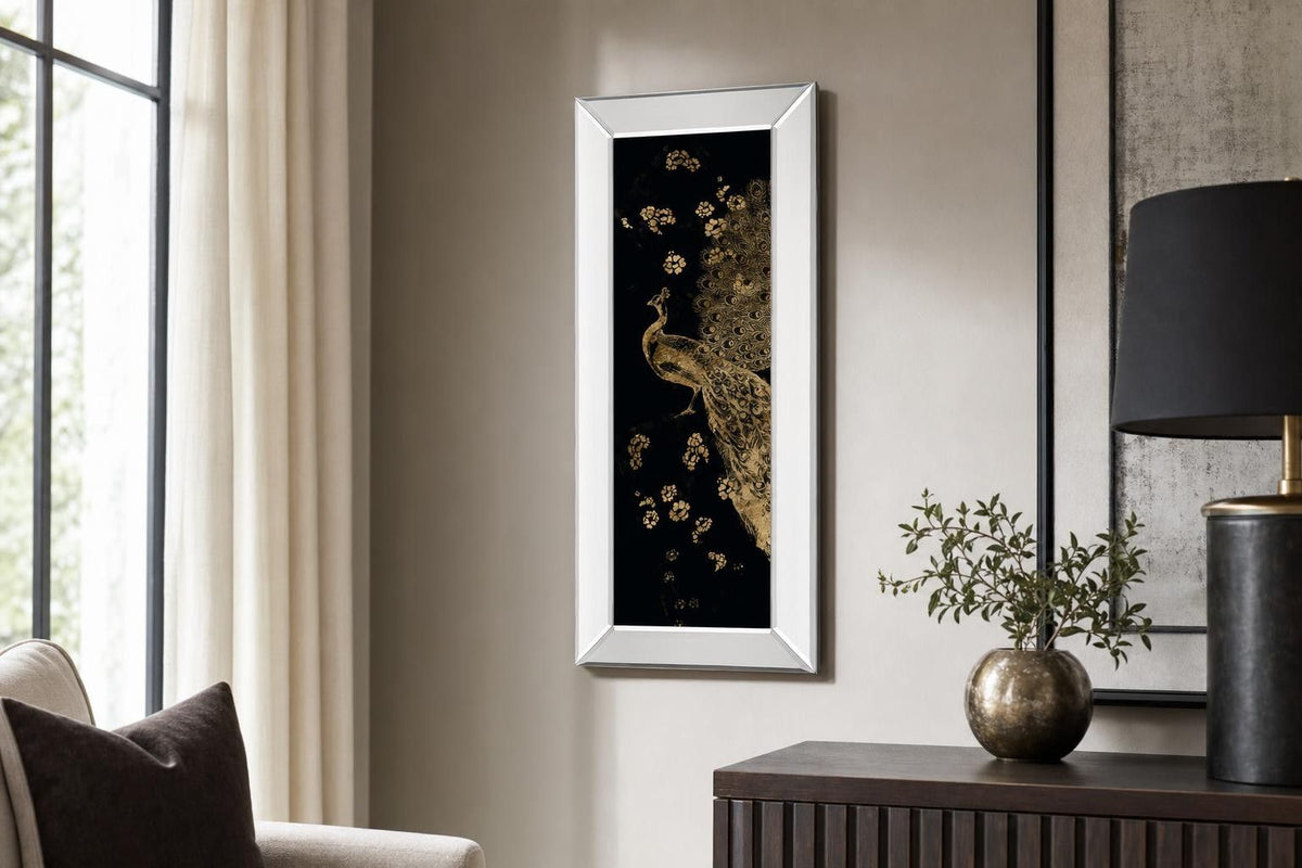 Gilded Peacock Triptych I By Jennifer Goldberger - Black