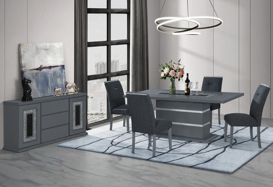 Monaco - 9 Piece Dining Room Set (Dining Table And 8 Dining Chairs) - Dark Grey
