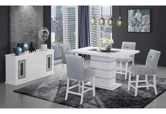 Monaco - 5 Piece Dining Room Set (Rectangular Bar Table & Four Bar Stools) - Light Gray / White