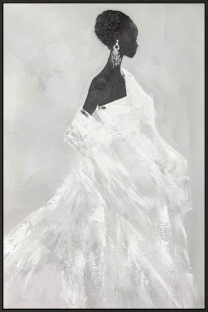 "Elegant Silhouette II" Hand-Painted With Rocks In Frame - Black / Gray