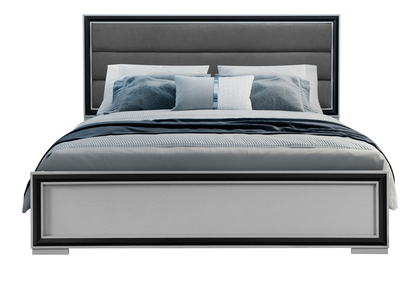 Amelia - King Bed With LED - Gray / Black