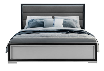 Amelia - King Bed With LED - Gray / Black
