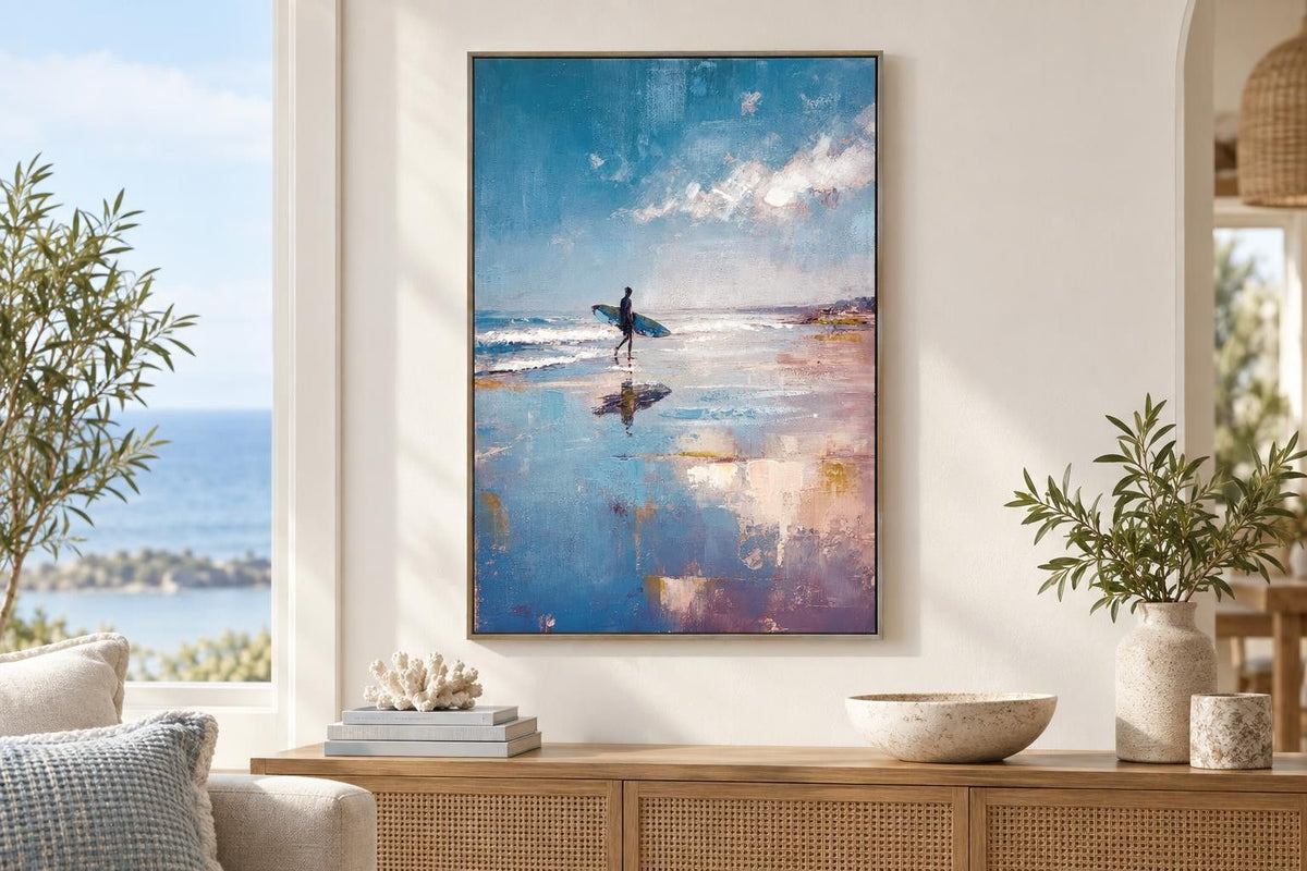 Surfside Reverie I - 28 X 40 - Hand-Embellished Canvas In Frame - Blue