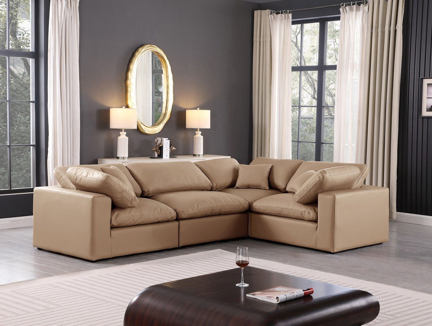 Comfy - 4 Piece Faux Leather Modular Sectional - Tan