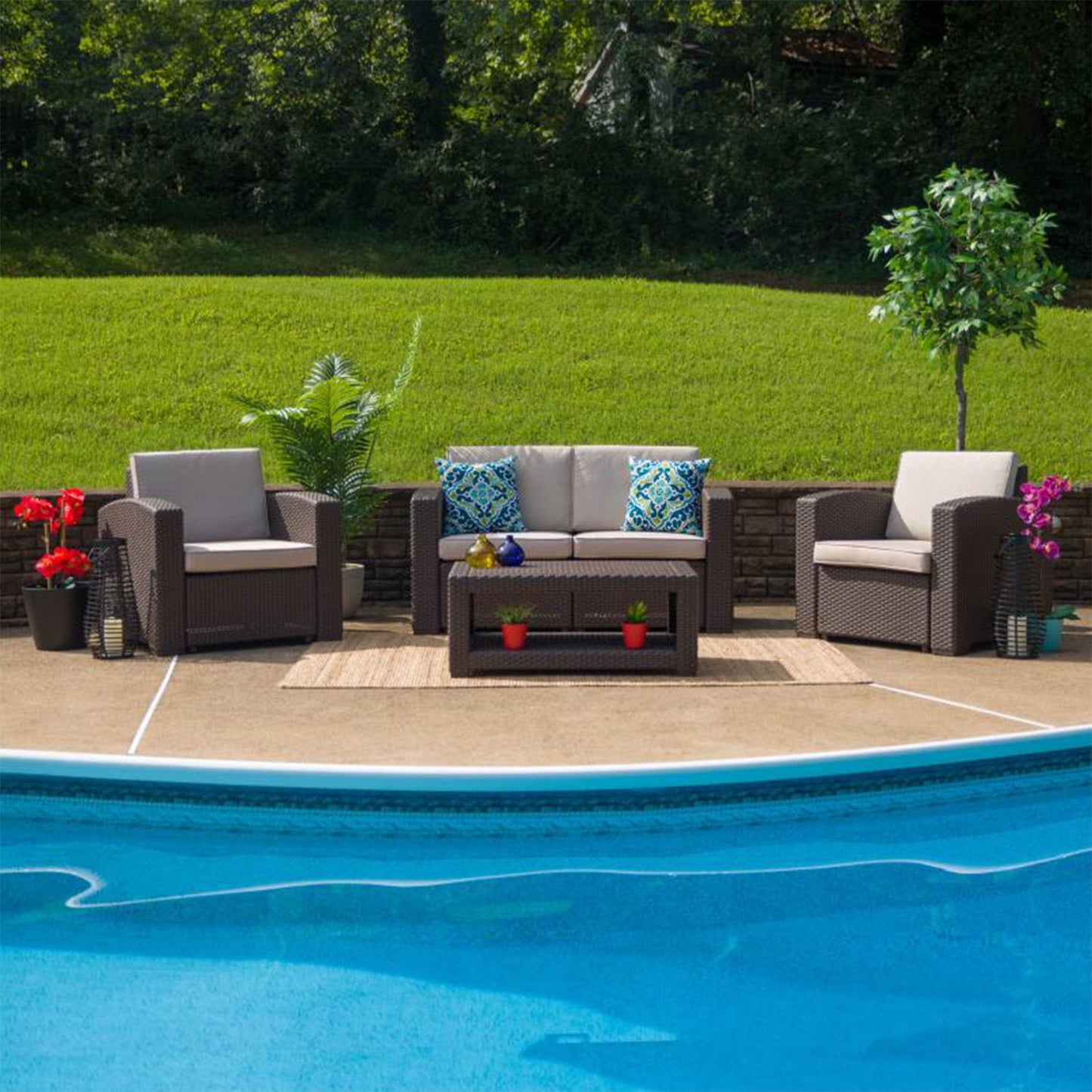 Flash Furniture - 4 Piece Outdoor Rattan Set - Brown / Beige