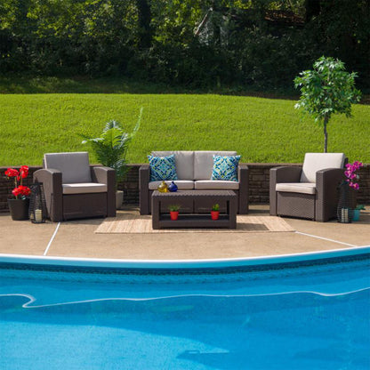 Flash Furniture - 4 Piece Outdoor Rattan Set - Brown / Beige