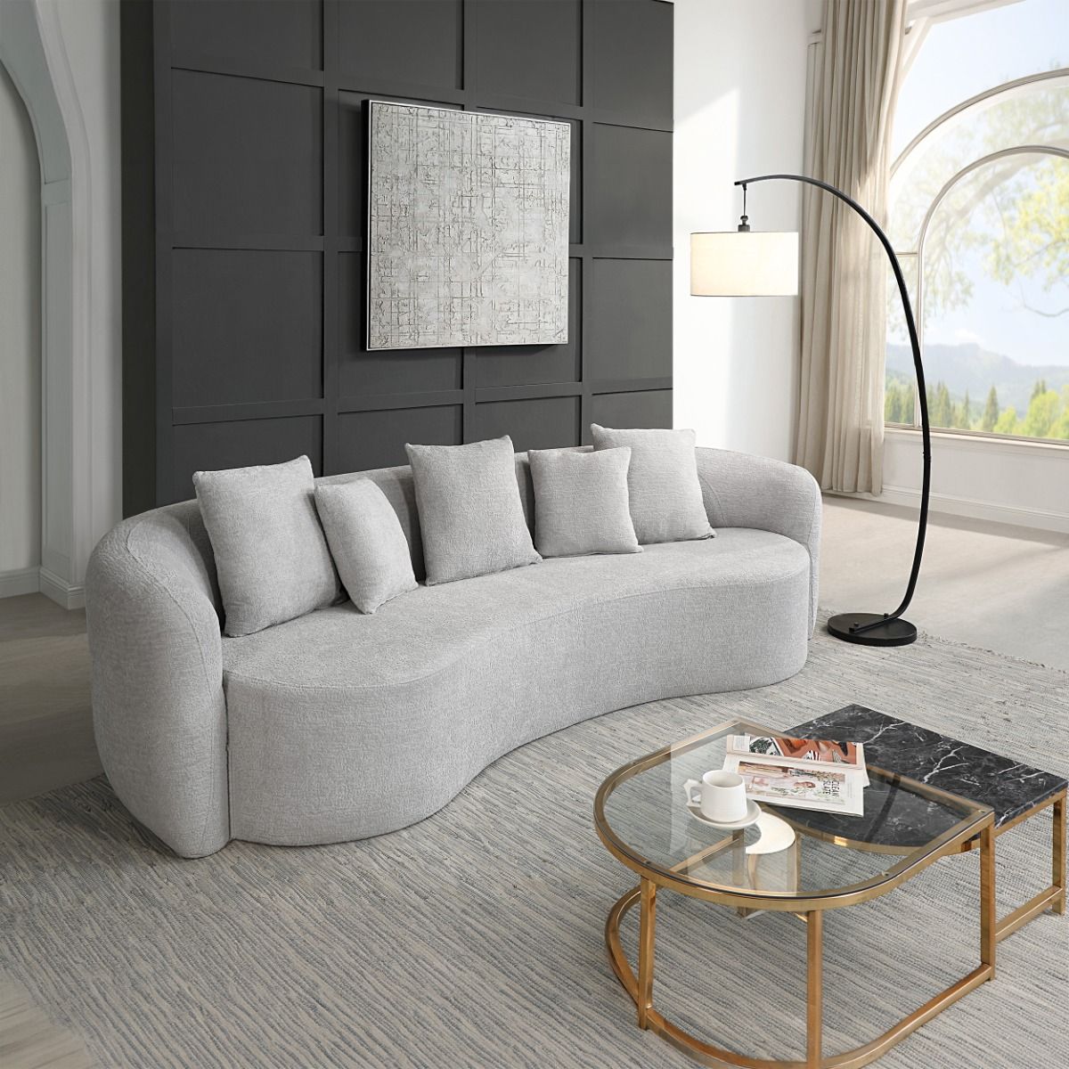 Barasa - Oversize Sofa With 5 Pillows - Gray