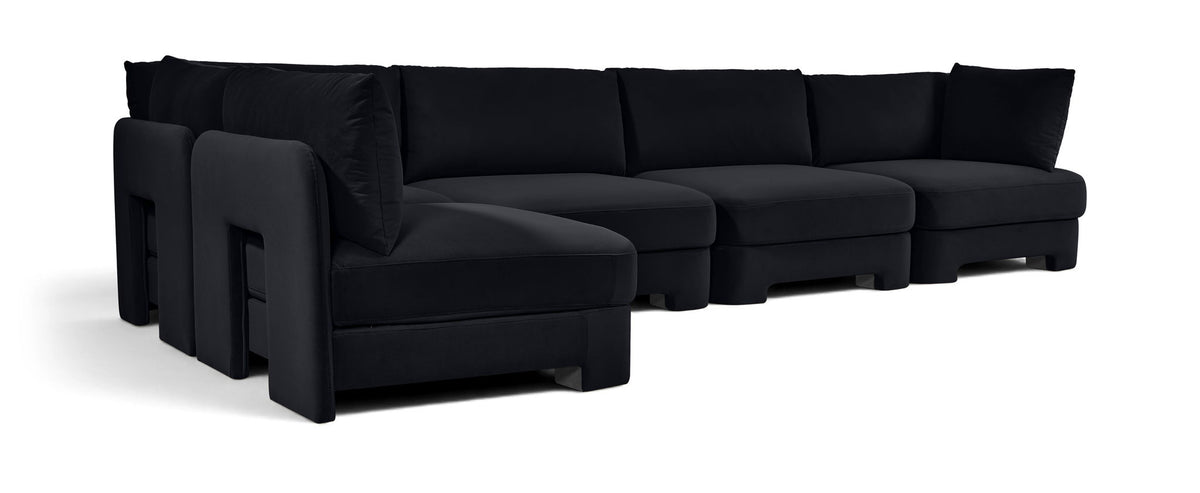Hammond - Velvet Performance Fabric Upholstered 5 Piece L-Shaped Sectional