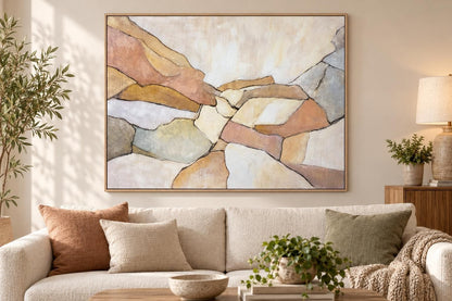 Sunwashed Strata - 48 X 36 - Hand-Embellished Canvas In Frame - Cream