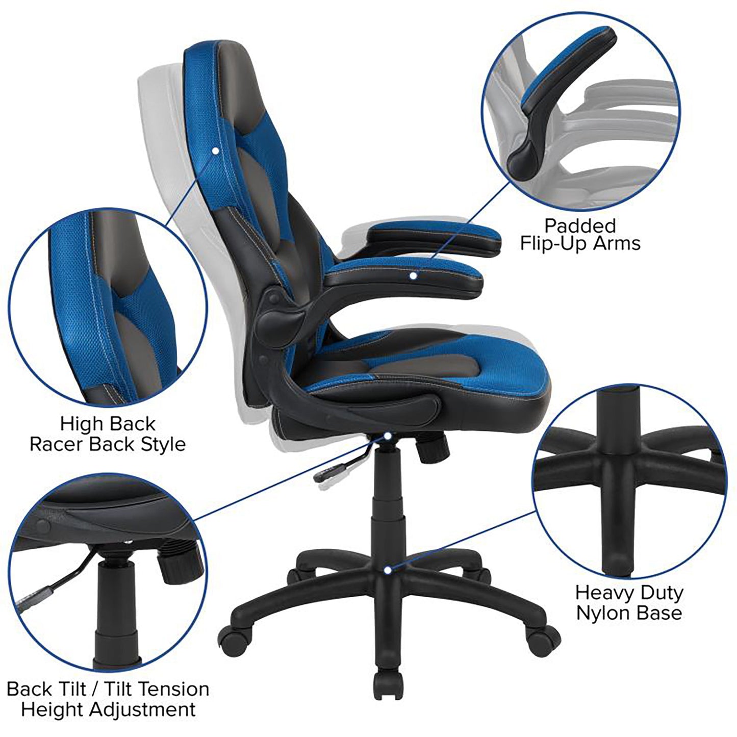 Flash Furniture - 2 Piece Racing Style Gaming Chair And Extra Large Desk Set - Black / Blue