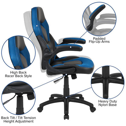 Flash Furniture - 2 Piece Racing Style Gaming Chair And Extra Large Desk Set - Black / Blue