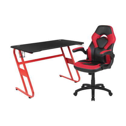 Flash Furniture - 2 Piece Ergonomic Racing Style Gaming - Red / Black