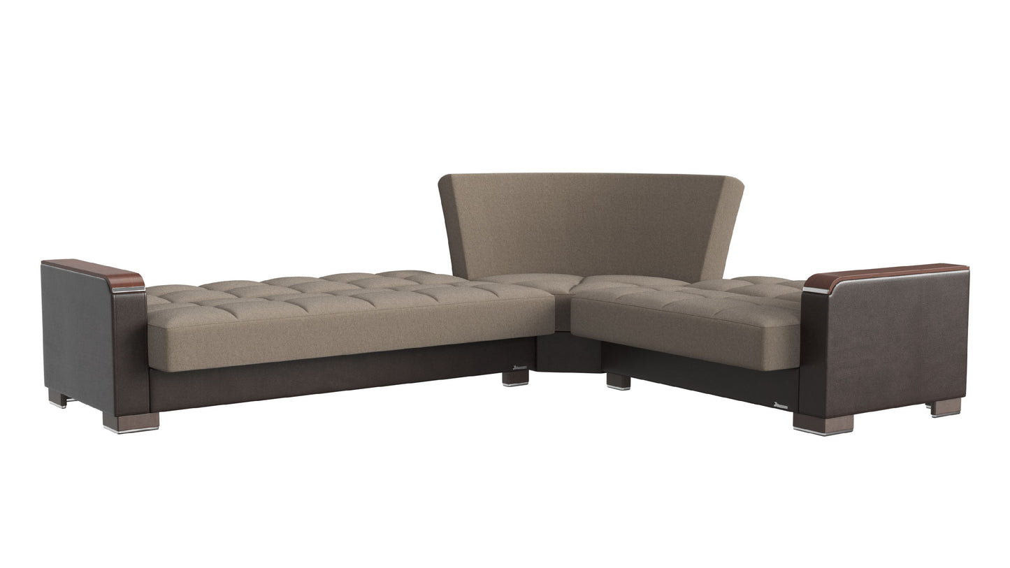 Ottomanson Armada X - Upholstered Convertible Wood Trimmed Sectional With Storage