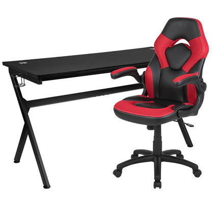 Flash Furniture - 2 Piece Racing Style Gaming Chair And Extra Large Desk Set - Black / Red