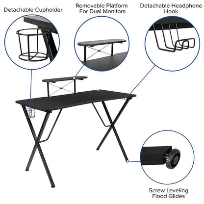 Flash Furniture - 2 Piece Racing Chair And Gaming Desk Set - Black / White