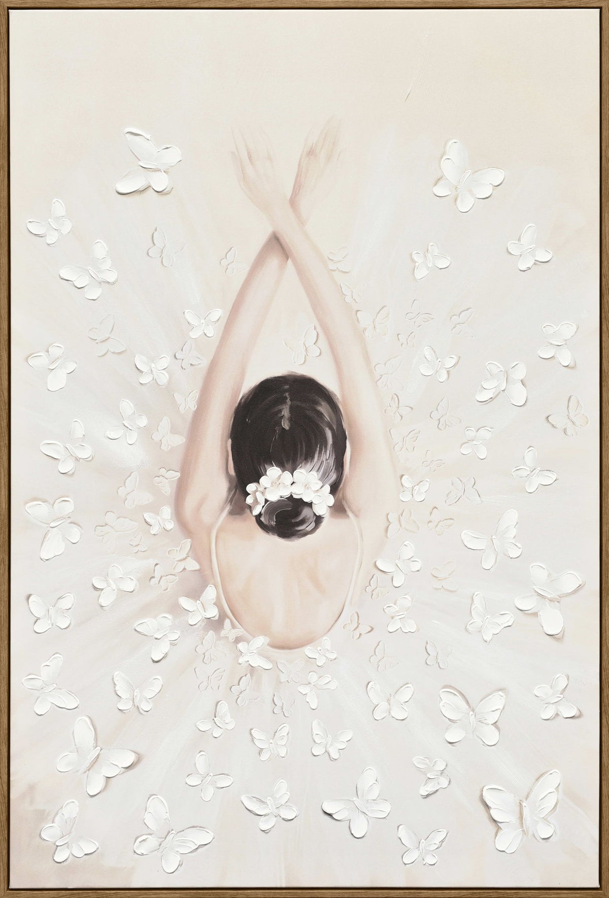 Butterfly Ballet - 32 X 47 - Hand-Embellished Canvas In Frame - Cream, White, Blush