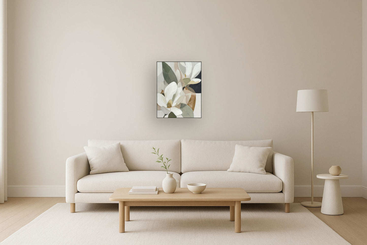 "Magnolia Serenity II" Hand-Embellished Canvas In Frame - Black / Earthy Tones / White