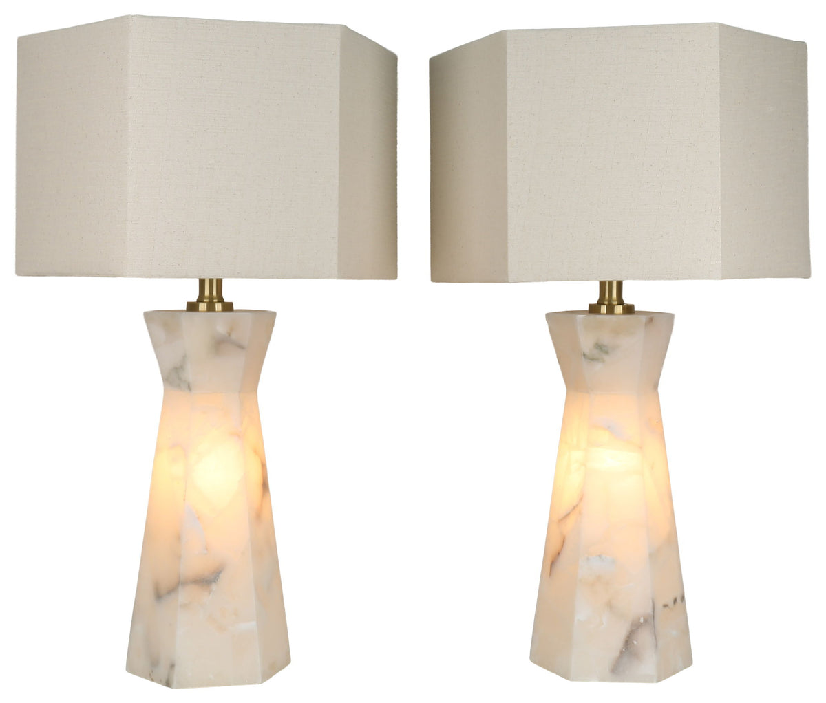 Evening Facet - 28 X 16 - Alabaster Table Lamp With Night Light (Set of 2) - Natural Stone