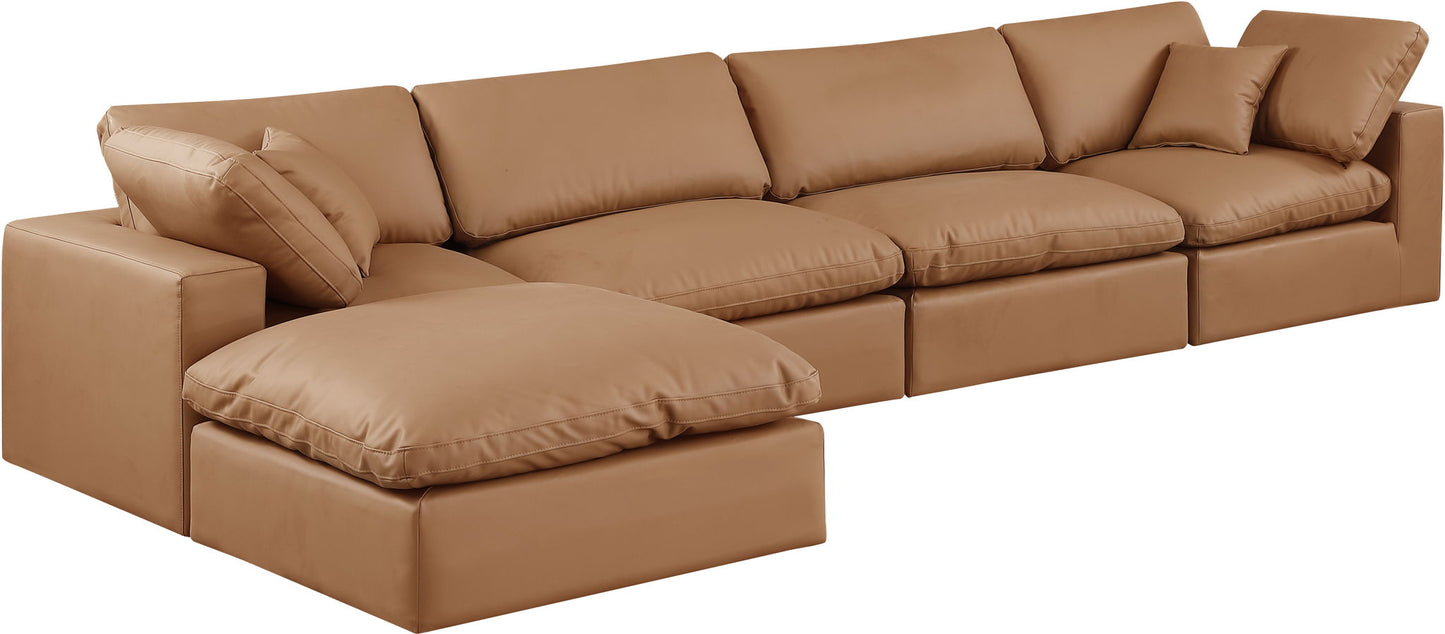 Comfy - 5 Piece Faux Leather Modular Sectional With Chaise