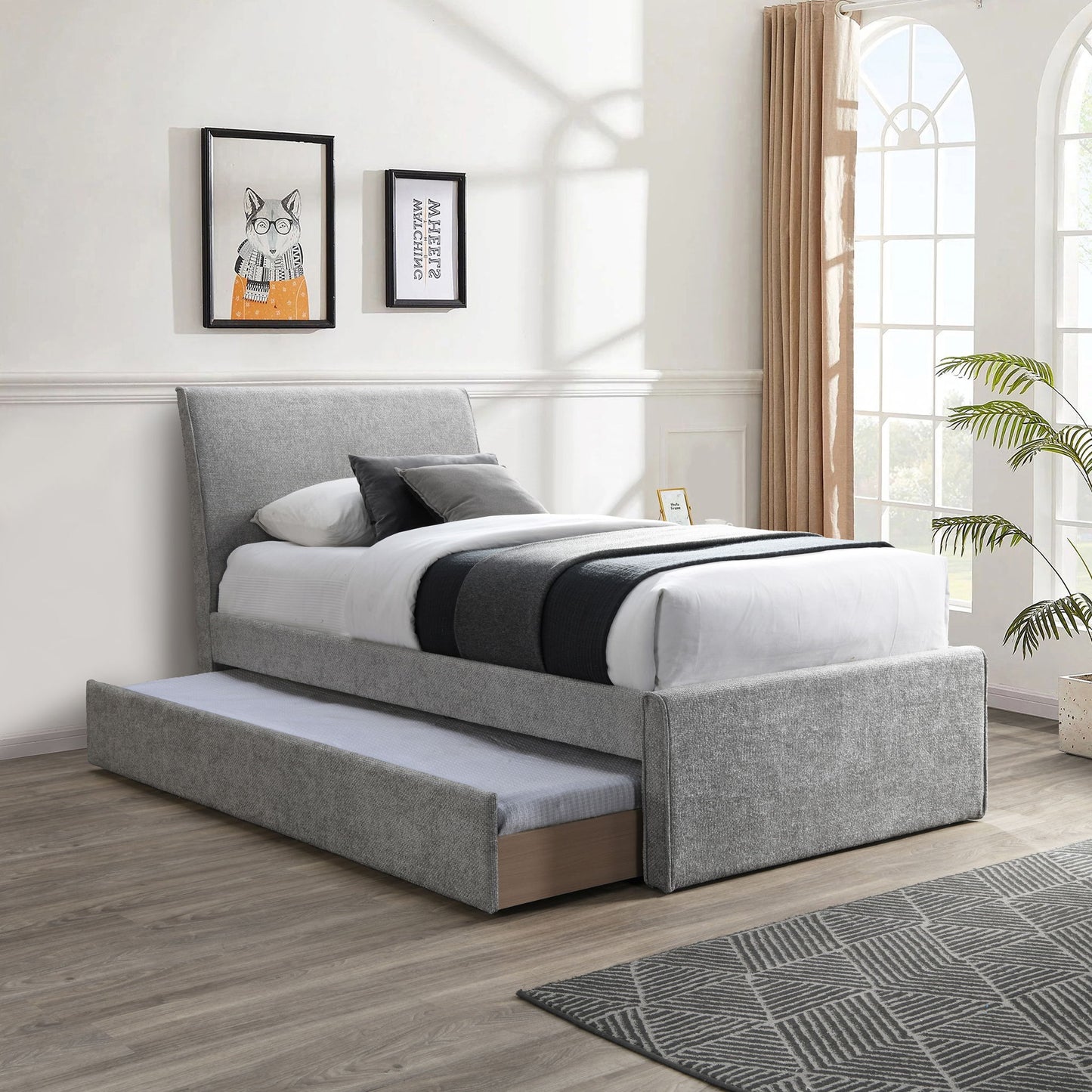 Myles - Chenille Twin Trundle Bed