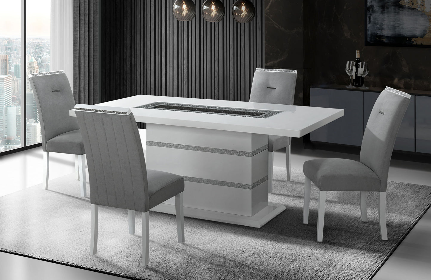 Monaco - 5 Piece Dining Room Set (Dining Table And Four Dining Chairs) - Light Gray / White