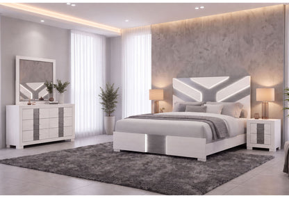 Optimus - Queen Bed With LED - White