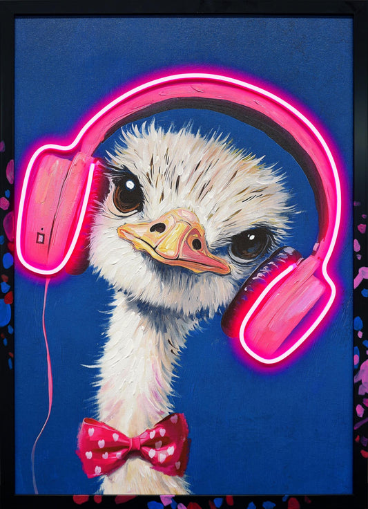 Electric Groove Ostrich - 21" x 29" Framed Wall Art - Blue