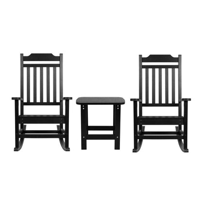 Flash Furniture - All Weather Rocking Chairs (Set of 2) With Side Table - Black