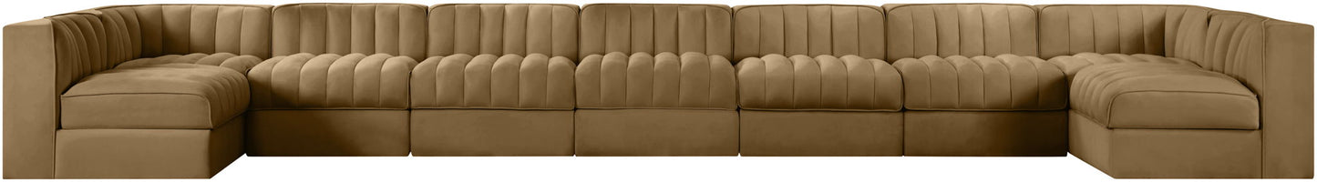 Rummi - Armless Velvet Performance Fabric Upholstered 9 Piece Modular Sectional