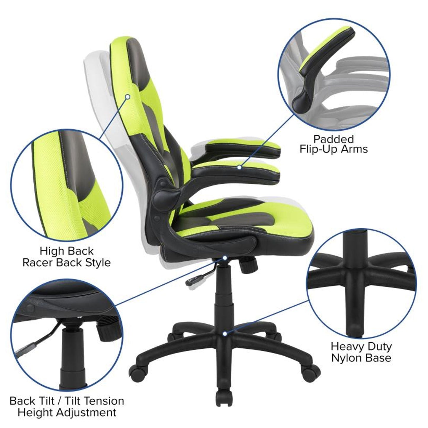 Flash Furniture - 2 Piece Ergonomic Racing Style Gaming - Green