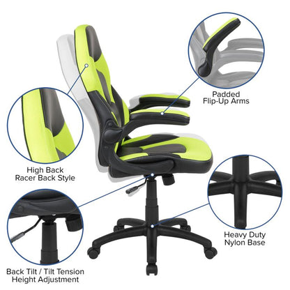 Flash Furniture - 2 Piece Ergonomic Racing Style Gaming - Green