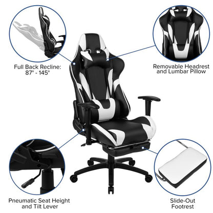 Flash Furniture - 2 Piece Ergonomic Racing Style Gaming - White