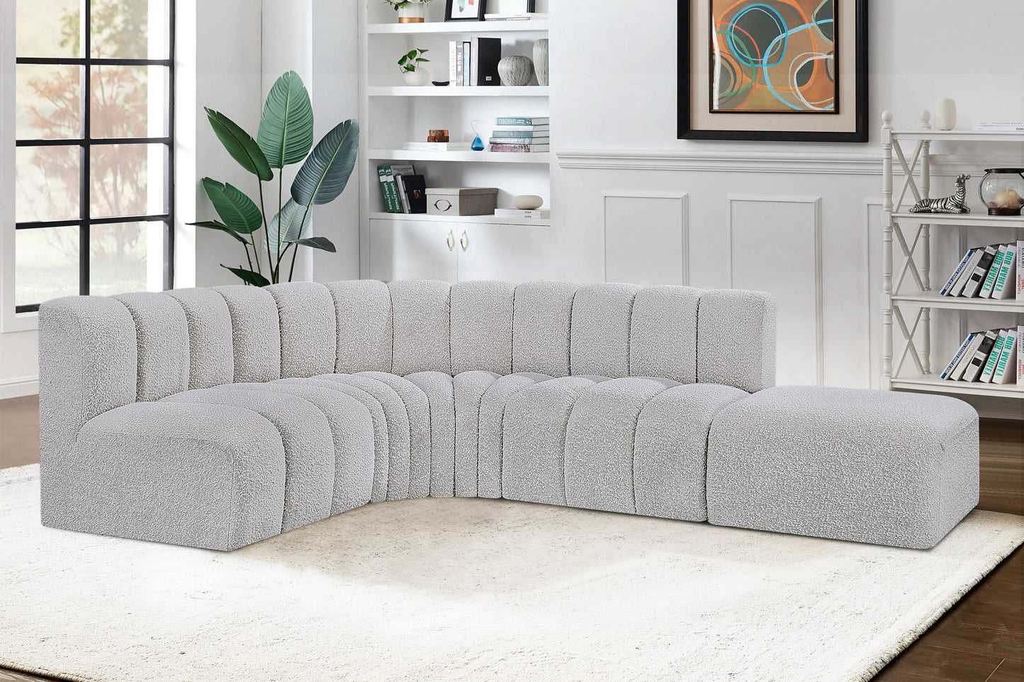 Arc - Boucle Fabric 5 Piece Corner Modular Sofa