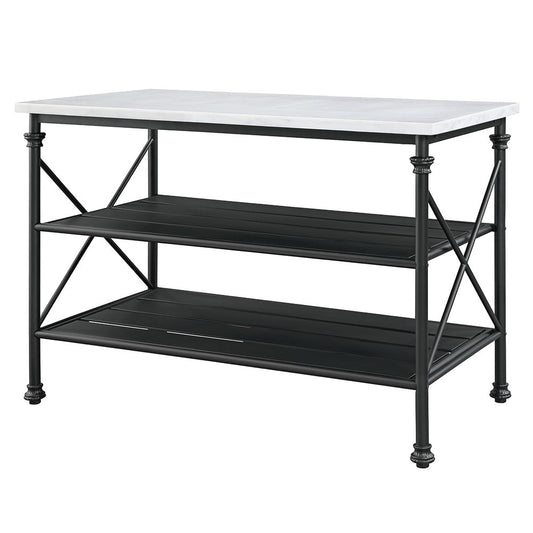 Brahm - Kitchen Island - White Marble Top & Gray