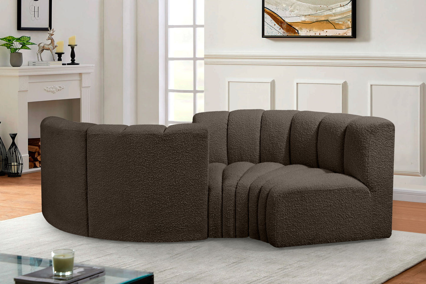 Arc - Boucle Fabric 4 Piece Curved Modular Sofa
