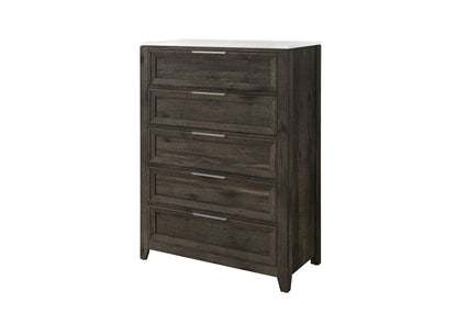 Mariah - 5 Piece Full Bedroom Set (Bed, Dresser & Mirror, Nightstand, Chest) - Dark Brown