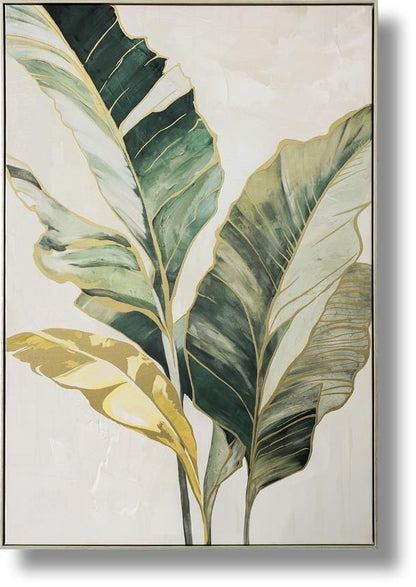 Verdant Gilded Leaves - 33" x 48" Framed Wall Art - Green