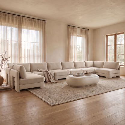 Hammond - Velvet Performance Fabric Upholstered 8 Piece U-Shaped Armless Sectional - Beige