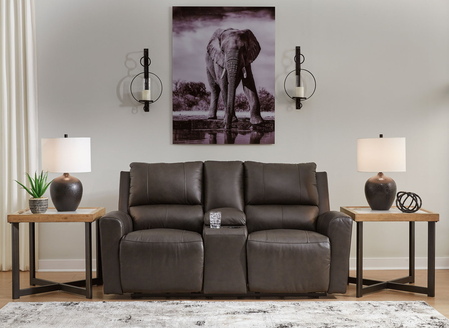 Boxmere - Dbl Power Reclining Loveseat with Console - Storm